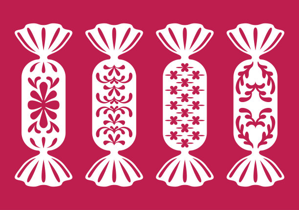 包装的糖果。模板激光切割，绘图仪切割，木雕，印刷或剪贴簿。向量喜庆的插图。节日装饰。图片下载