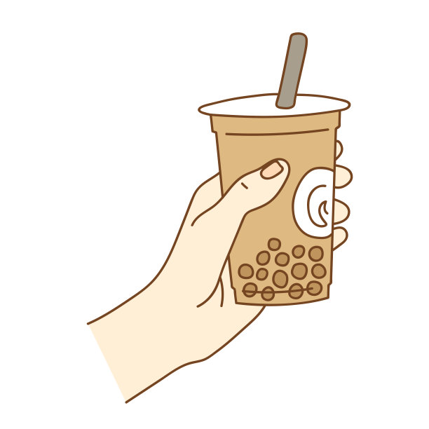 女人拿着一个塑料杯的新鲜牛奶和红糖波巴/泡沫饮料。素材图片