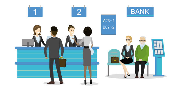 男女客户站着与银行或信贷部门的经理交谈。图片下载