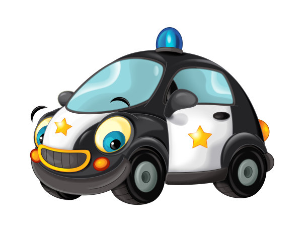 卡通快乐和有趣的警车在白色的背景图片下载