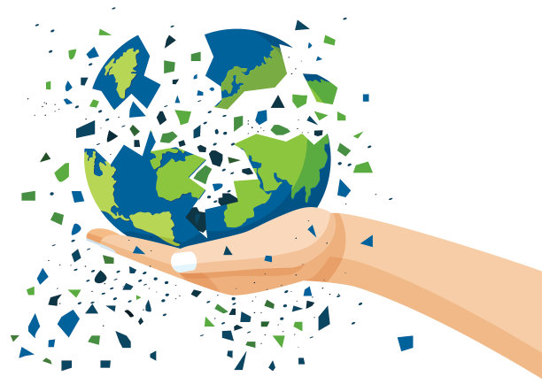 人类手中的地球和破坏破坏在白色背景插图矢量图片下载