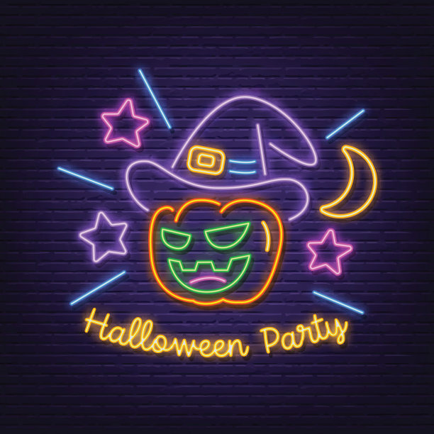 万圣节派对霓虹招牌图片下载