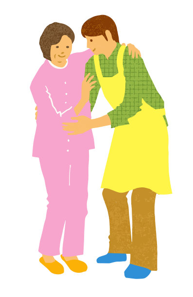 年老的妇女和年轻的男子帮助行走图片下载