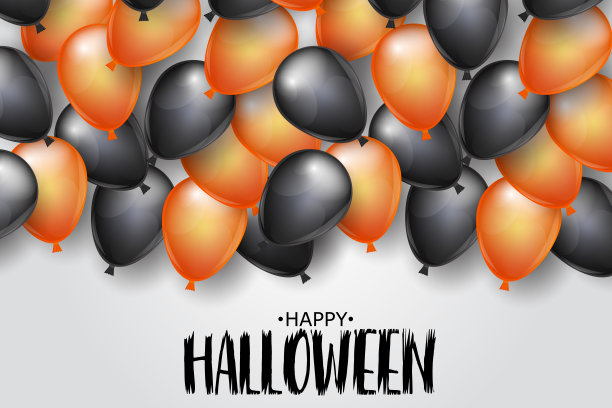 万圣节快乐设计页面或横幅与黑色和橙色氦气球。简单的现实矢量插图。图片下载