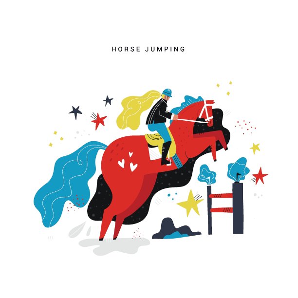 骑马平面手绘矢量插图图片下载