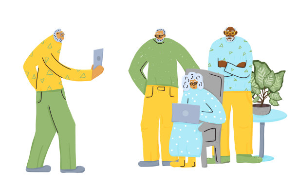 一群孤立的老人。矢量插图。图片下载