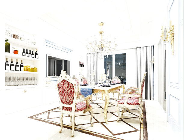 经典风格家居客厅的3D渲染图片下载