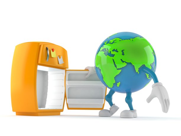 世界地球仪人物与开放冰箱图片下载