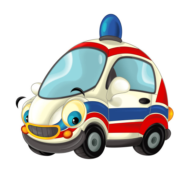 卡通快乐和有趣的救护车孤立在白色的背景图片下载