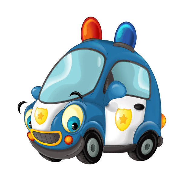 卡通警车被隔离在白色背景上图片下载