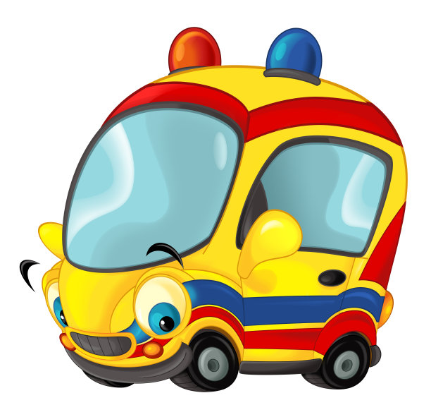 卡通快乐和有趣的救护车孤立在白色的背景图片下载