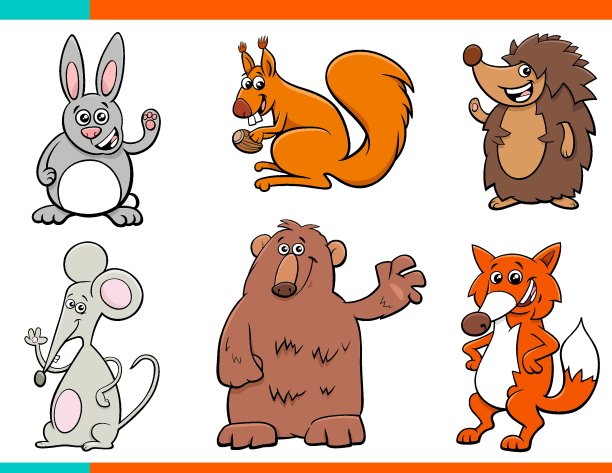 一组卡通野生动物角色素材图片
