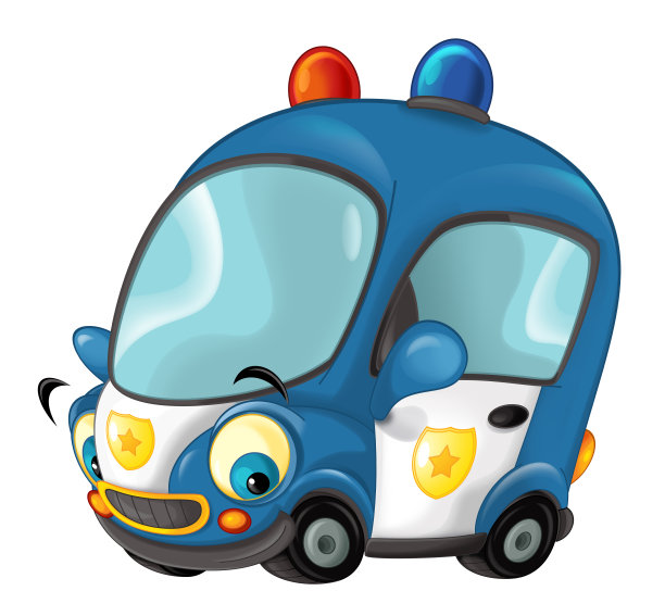 卡通警车被隔离在白色背景上图片下载