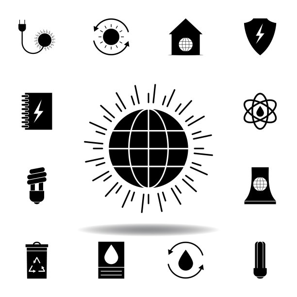 全球，太阳，世界偶像。一套替代能源插图图标。可以用于网页，logo，手机应用，UI, UX图片下载