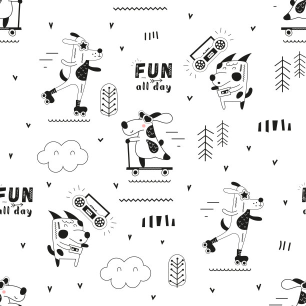 黑白无缝图案与酷狗图片下载