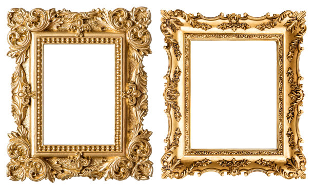 巴洛克风格的金色画框。古董艺术品图片下载