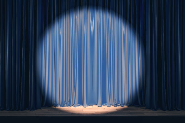 蓝色舞台，空窗帘图片下载