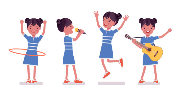 女童7、9岁，女性活跃学龄儿童娱乐。图片下载