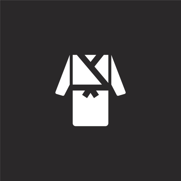 浴袍图标。填充浴袍图标用于网站设计和移动，应用程序开发。浴袍图标从填充水疗系列孤立的黑色背景。图片下载