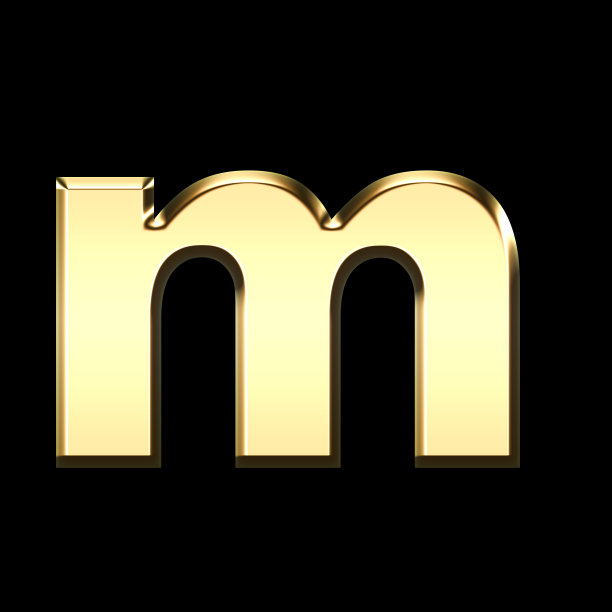 金色英文字母m在黑色背景-金色字母插图图片下载