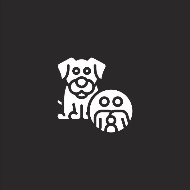 宠物图标。填充宠物图标的网站设计和移动，应用程序开发。宠物图标从填充家庭收集孤立的黑色背景。图片下载