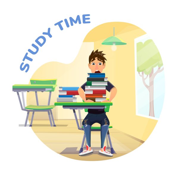 学习时间海报与学生和书堆图片下载