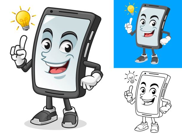 智能手机想出一个卡通人物吉祥物插图图片下载