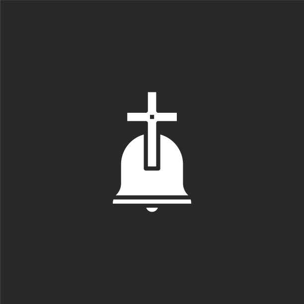 贝尔图标。填充钟图标用于网站设计和移动，应用程序开发。钟图标从充满基督教收集孤立的黑色背景。图片下载