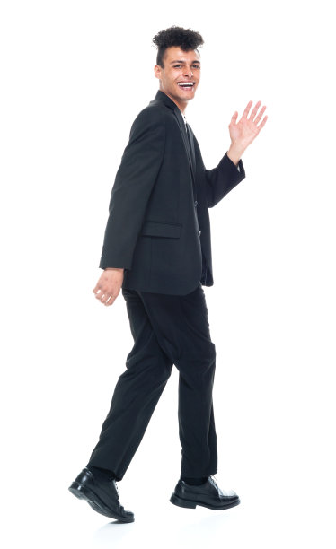 全长/一人/侧视图20-29岁的成年人英俊的人/高个子的人卷发非洲裔/非洲裔人种的男性/年轻人商人/商人在白人背景下跑步/锻炼图片下载