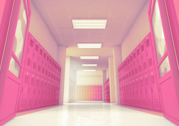 粉色学校储物柜走廊图片下载