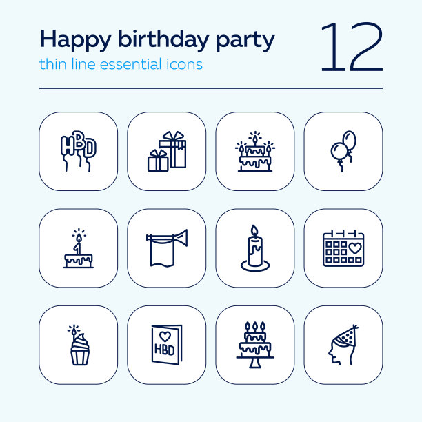 生日派对线性图标集图片下载