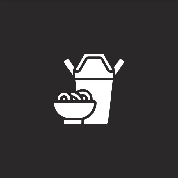 东方食物图标。充满东方食品图标的网站设计和手机，应用程序开发。东方食品图标从填补空白年收集孤立的黑色背景。图片下载