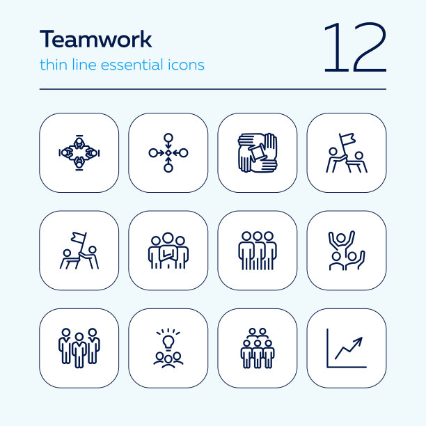 团队一起工作线图标集图片下载
