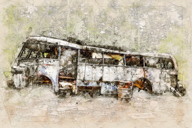数码艺术素描的报废汽车图片下载