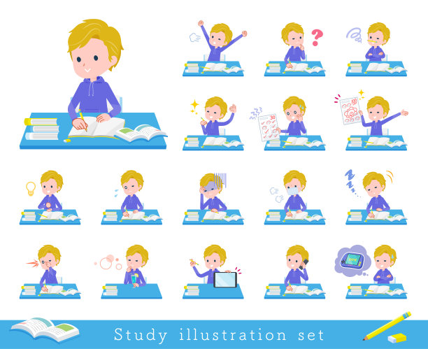 平型金发男孩白学习图片下载