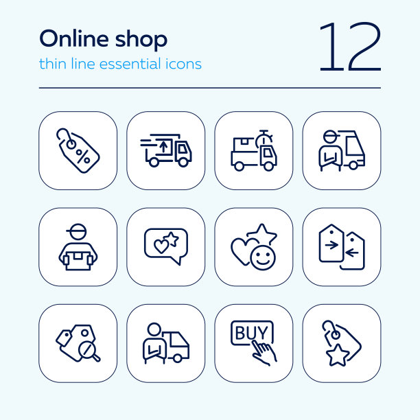 在线商店线性图标集图片下载