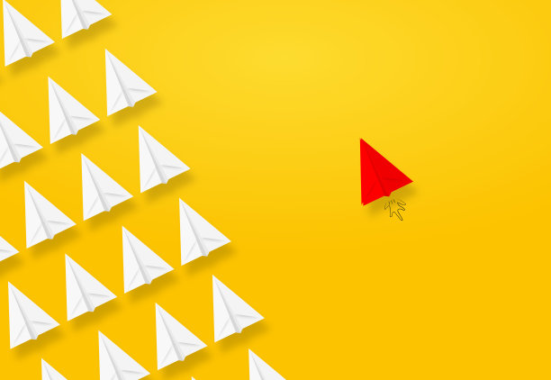 一组纸平面在一个方向上，红色的纸平面是不同的图片下载