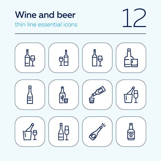葡萄酒和啤酒线性图标集图片下载