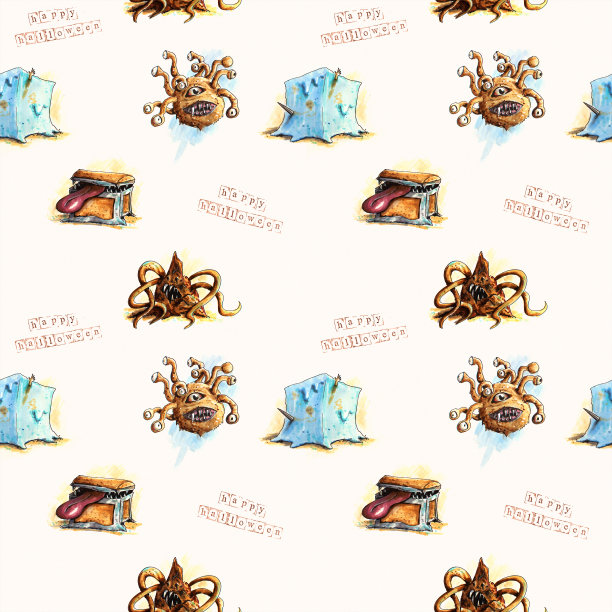 手绘万圣节无缝背景与怪物图片下载
