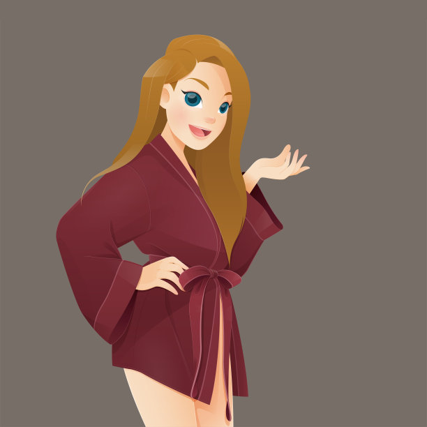 微笑的卡通女人在红色长袍呈现一个复制空间。矢量设计概念图片下载