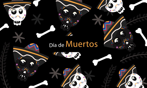 死亡日装饰背景与漂亮的骷髅矢量图片下载