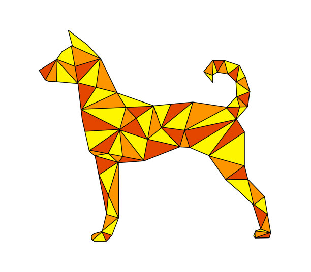 多边形三角形橙色和黄色的狗孤立在白色的背景。低多边形风格。图片下载