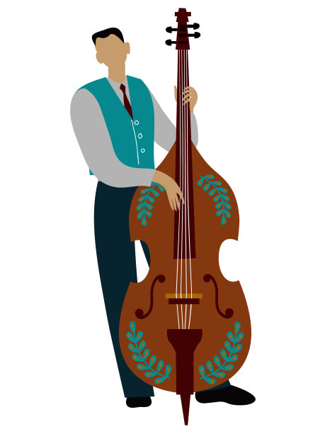 孤立的男子打大提琴卡通人物，平面涂鸦向量图片下载