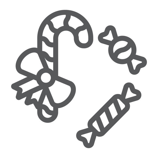 圣诞糖果线图标，圣诞和糖果，糖果拐杖标志，矢量图形，白色背景上的线性图案。图片下载