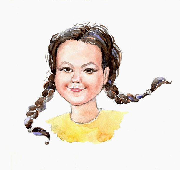 一个扎着辫子的微笑女孩的肖像。图片下载