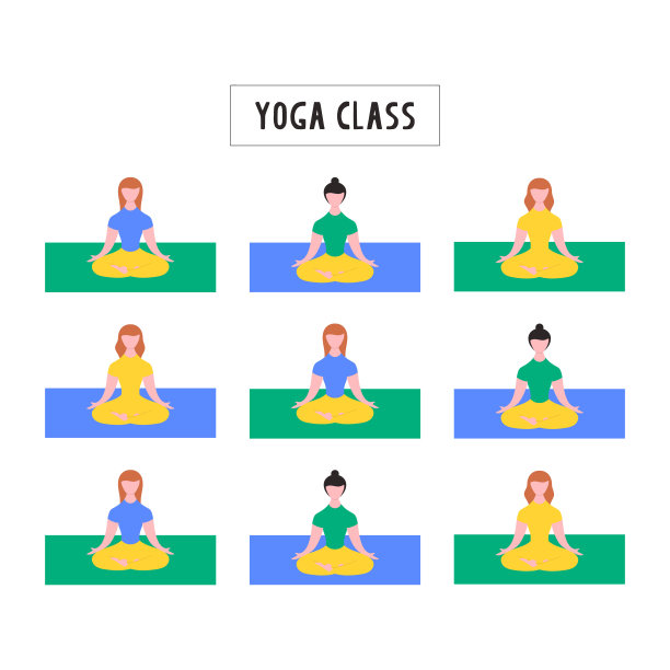 冥想瑜伽课。女性运动。向量孤立的插图。图片下载