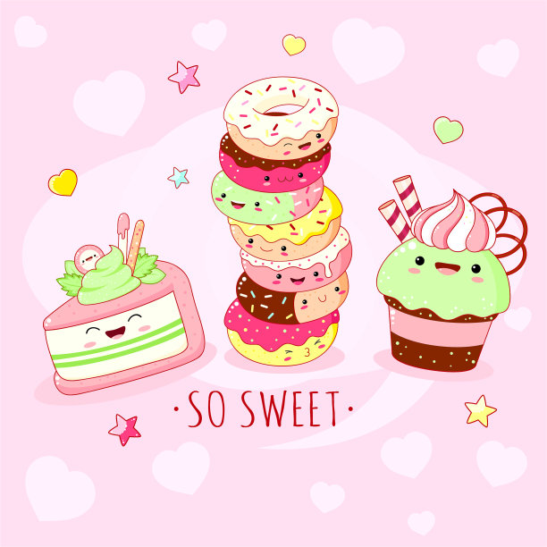 有趣的背景与可爱的甜食在卡哇伊风格图片下载