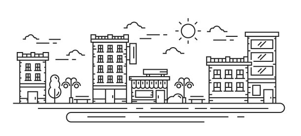 城市景观建筑线矢量插图图片下载