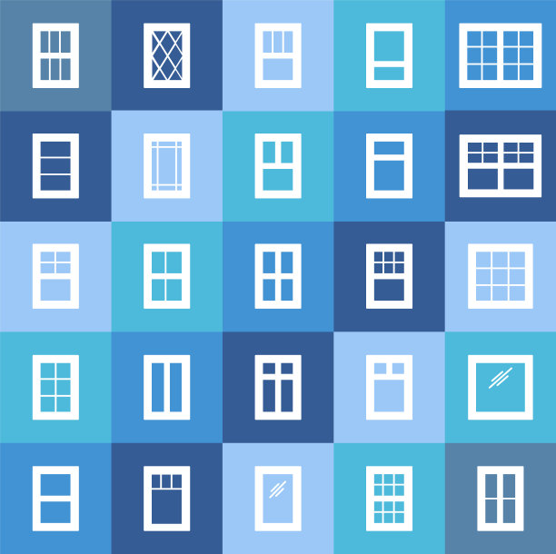 开窗和遮阳窗。建筑元素。平的图标集。传统和法式窗框图片下载