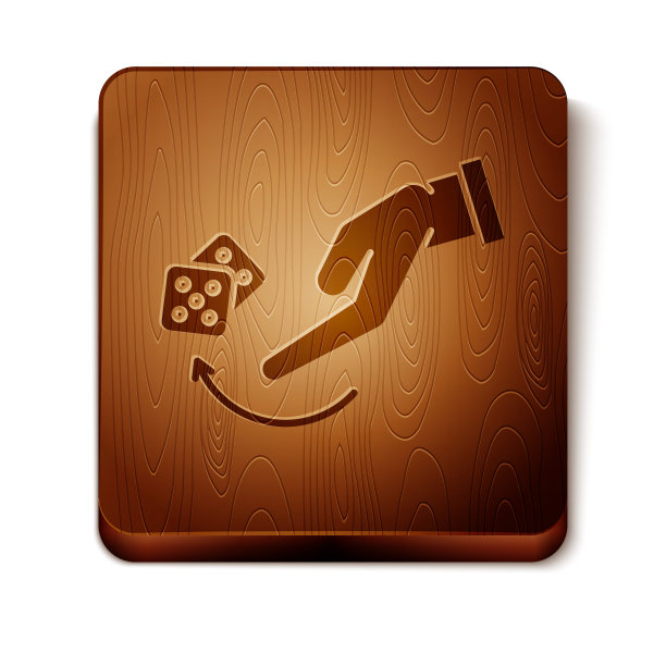 棕色人的手投掷游戏骰子图标孤立的白色背景。木制方形按钮。矢量图图片下载